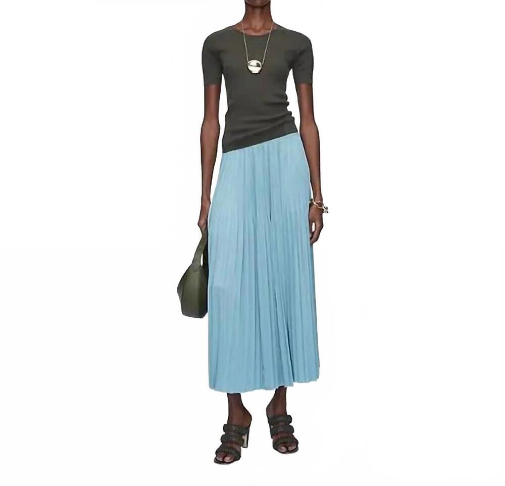NEW JOSEPH rabat pleated satin skirt in chambray